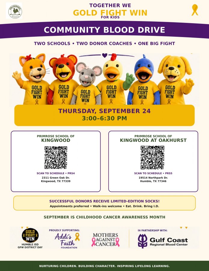 Gold Fight Win Community Blood Drive at Primrose School of Kingwood at Oakhurst