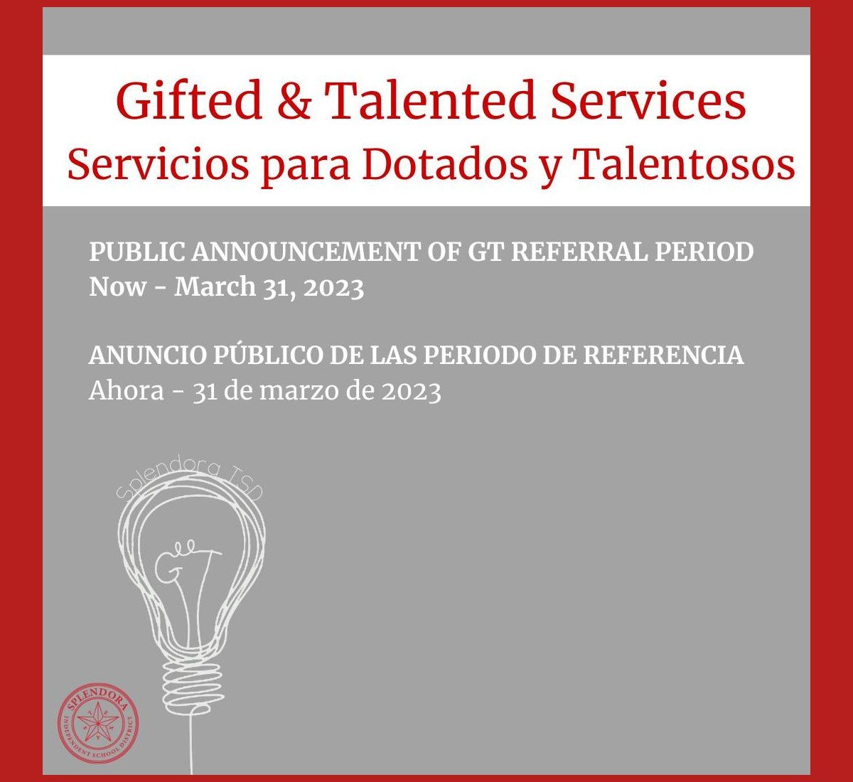 Splendora ISD Now Accepting Referrals for Gifted and Talented Se