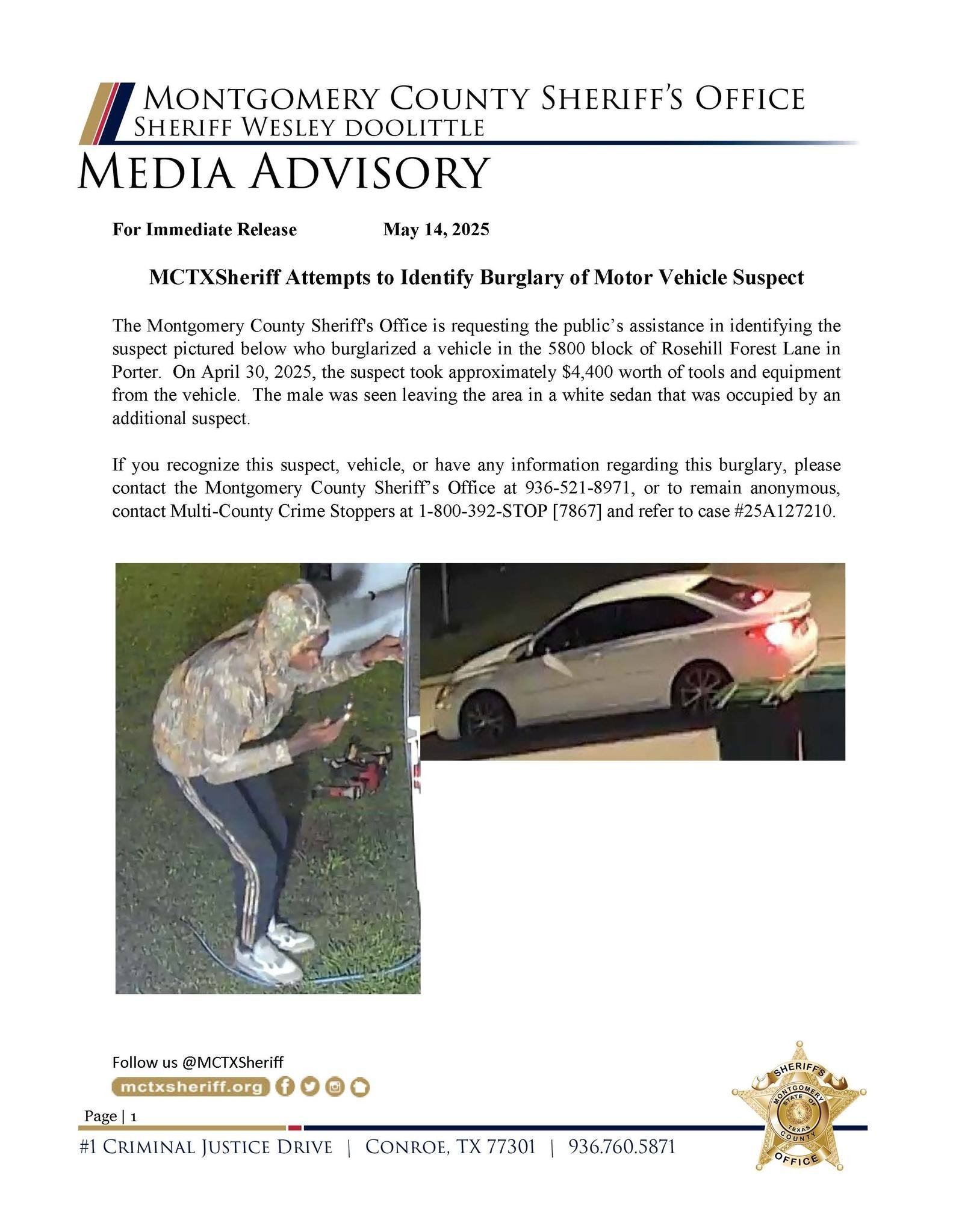 Identify the Suspect in Porter Vehicle Burglary Case